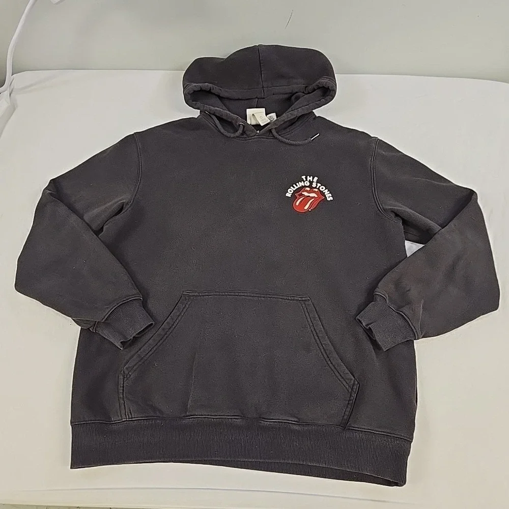 H&M Rolling Stones Sweatshirt Mens Size Large Black Lips Tongue Logo Hoodie - Picture 1 of 11